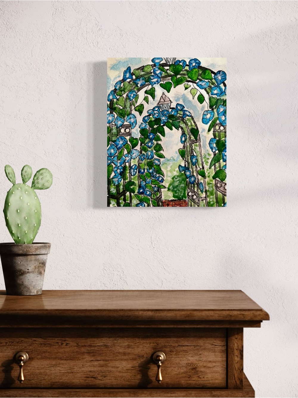 Blue Flower Garden Arch Art Print 5x7
